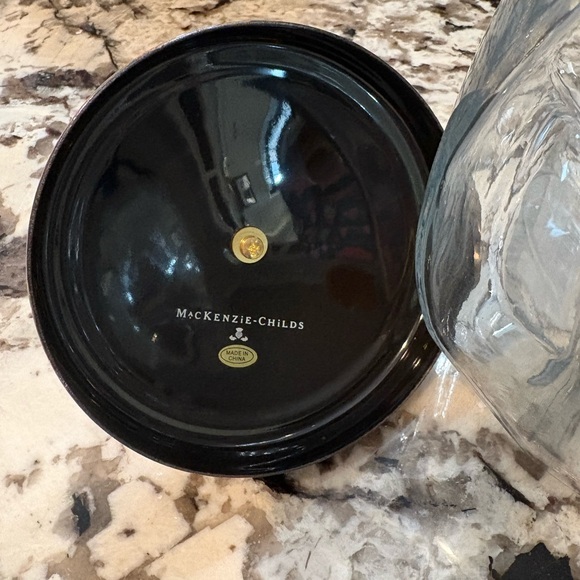 Mackenzie Childs glass and metal Black Floral Cookie Jar - Picture 3 of 4